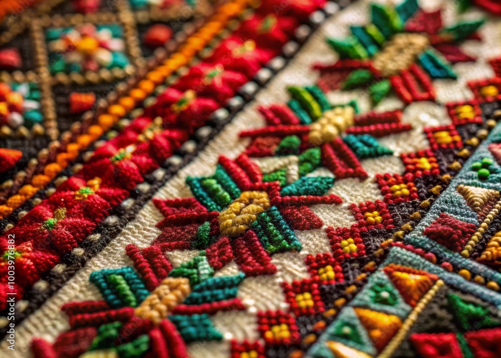 Vibrant Tatreez Embroidery in Macro Photography Vibrant Tatreez Embroidery in Macro Photography