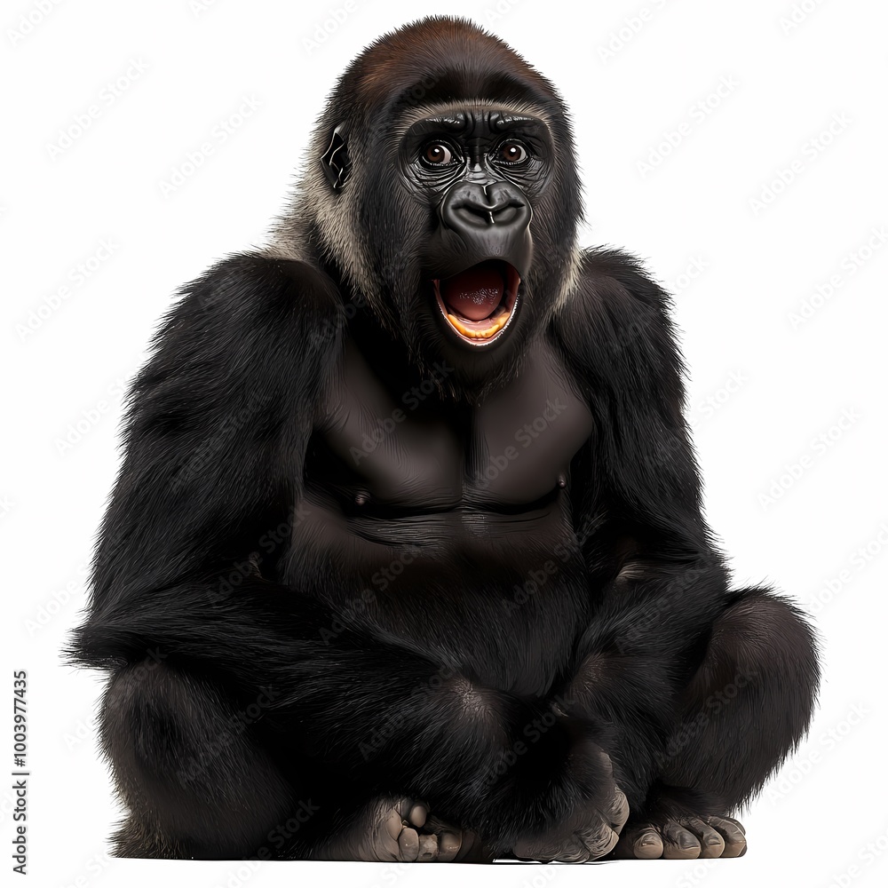 Joyful Baby Gorilla Sitting Cross-Legged Joyful Baby Gorilla Sitting Cross-Legged