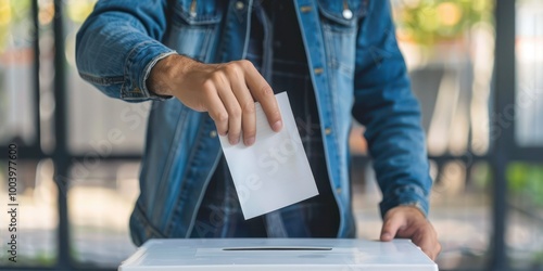 A single voter placing a ballot in a voting box, symbolizing individual choice