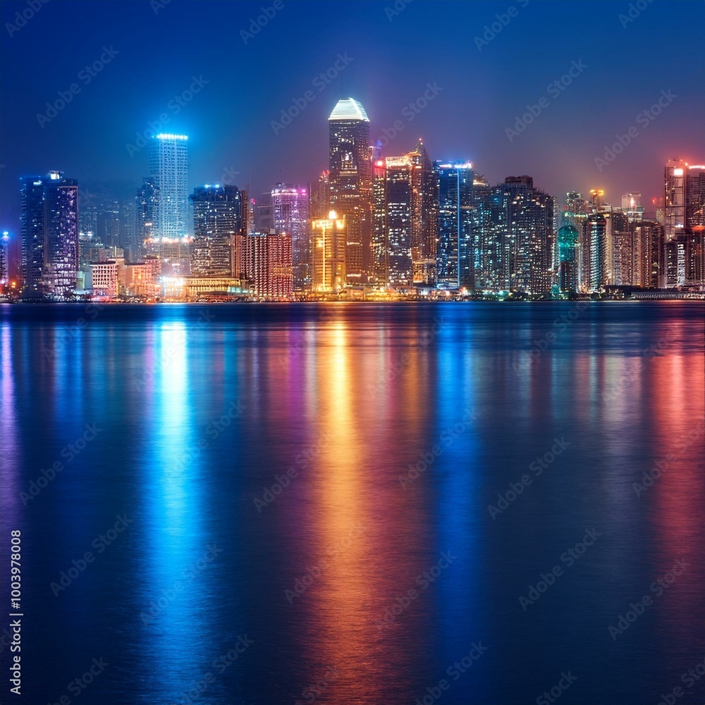 Nightfall Brilliance: City and Church Reflected in the Calm Waters