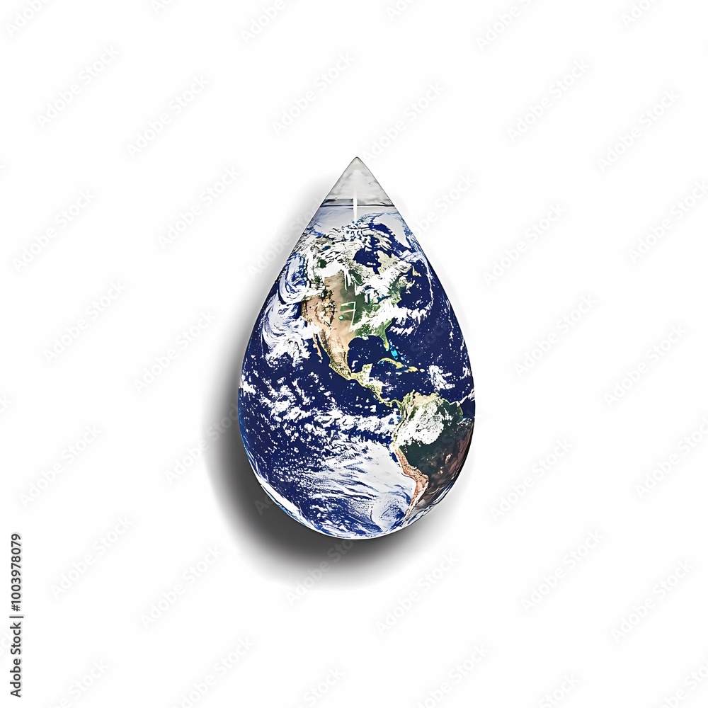 Fototapeta premium Glossy Water Droplet with Earth Representation