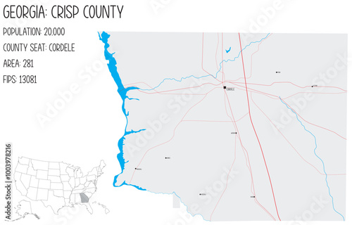 Large and detailed map of Crisp County in Georgia, USA.
