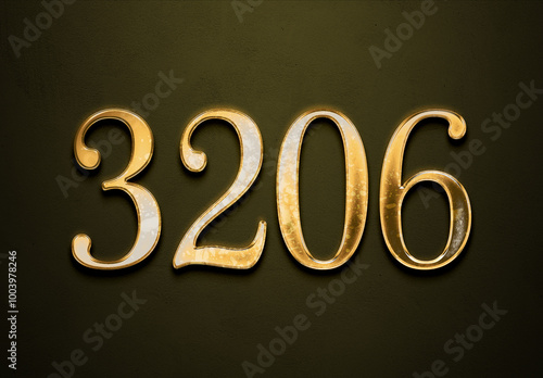 Old gold effect of 3206 number with 3D glossy style Mockup.