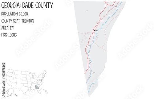 Large and detailed map of Dade County in Georgia, USA.