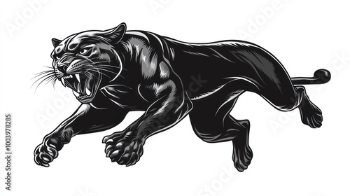 A fierce black panther in mid-leap, showcasing strength and agility.