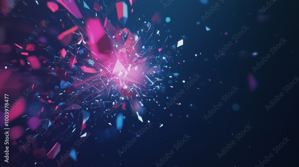 Abstract burst of vibrant light and geometric shapes in blue and pink, with a futuristic feel hinting at technology and digital art, evoking creativity and innovation Abstract burst of vibrant light and geometric shapes in blue and pink, with a futuristic feel hinting at technology and digital art, evoking creativity and innovation