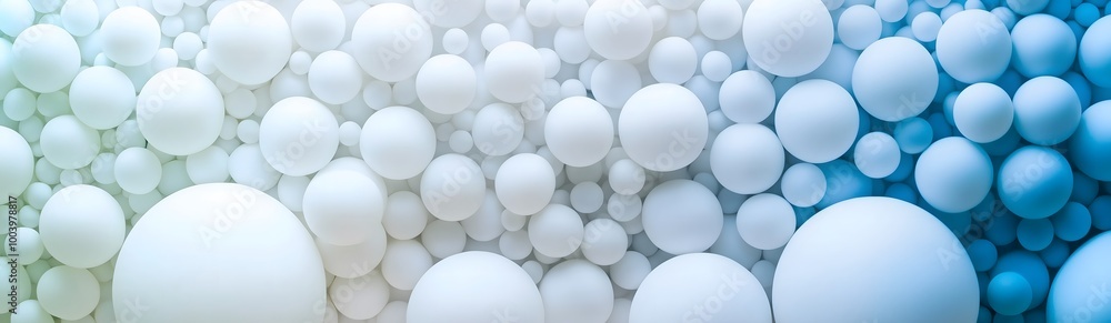 Abstract calming pattern of varying white spheres against a gradient blue background creates a soothing modern background design. Perfect as banner, wallpaper, background. Abstract calming pattern of varying white spheres against a gradient blue background creates a soothing modern background design. Perfect as banner, wallpaper, background.