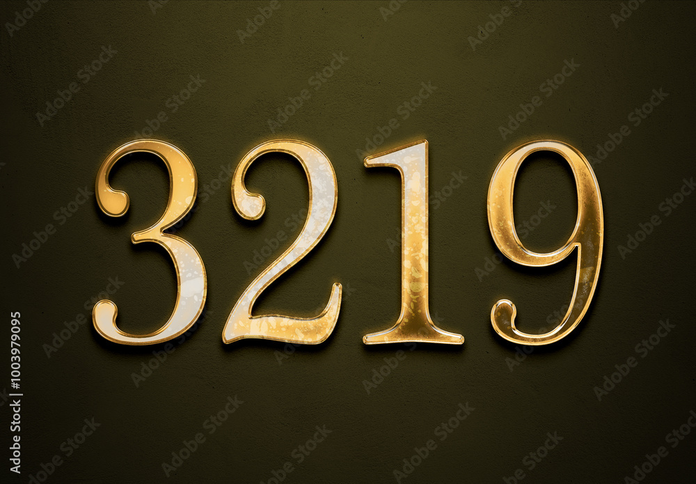 Old gold effect of 3219 number with 3D glossy style Mockup.