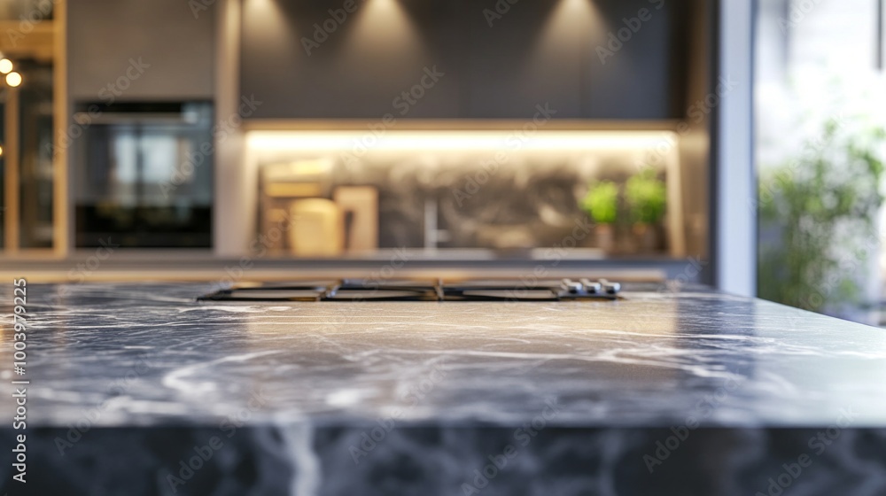 A kitchen countertop with a stove top and a sink A kitchen countertop with a stove top and a sink