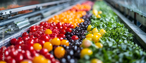 Colorful assortment of fresh vegetables and fruits in a market aisle, showcasing vibrant and healthy options. photo