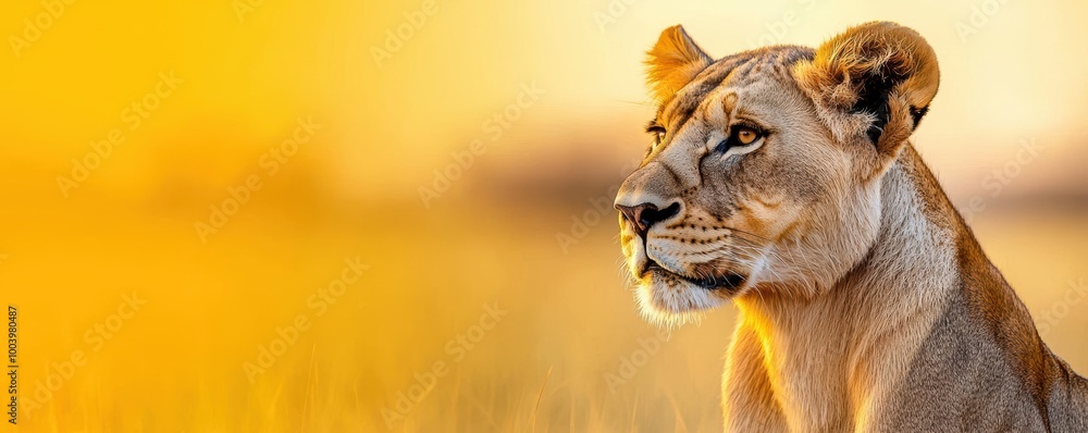 Obraz premium Side profile of a lion s face merging with an African savanna, highlighting the majestic presence of wildlife in its natural environment