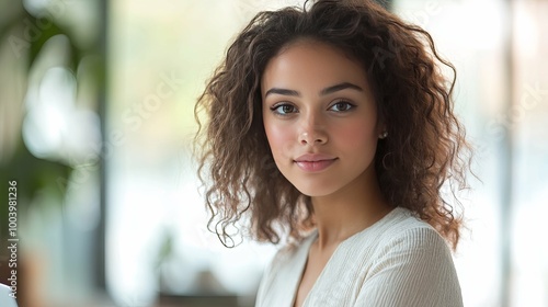 Portrait of a Young Woman with Curly Brown Hair photo