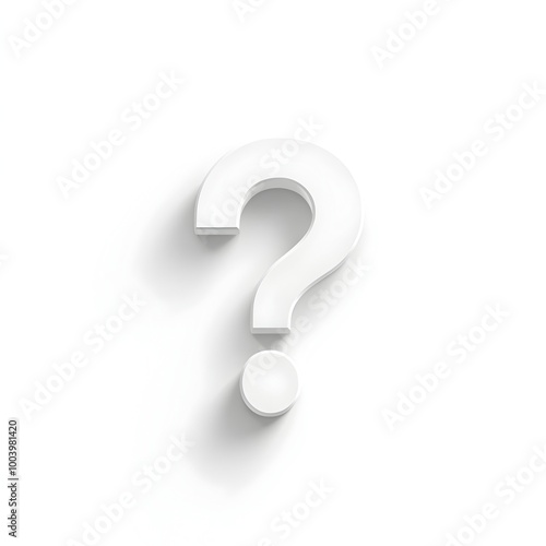 Minimalistic 3D Question Mark Symbol with Shadow on White Background