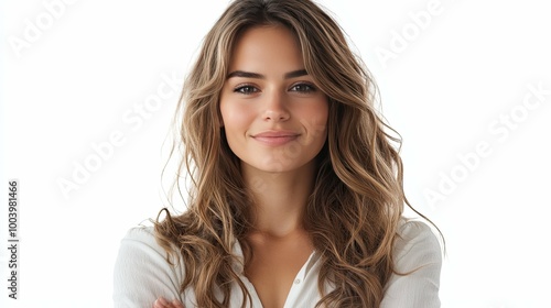 Portrait of a smiling young woman with long brown hair