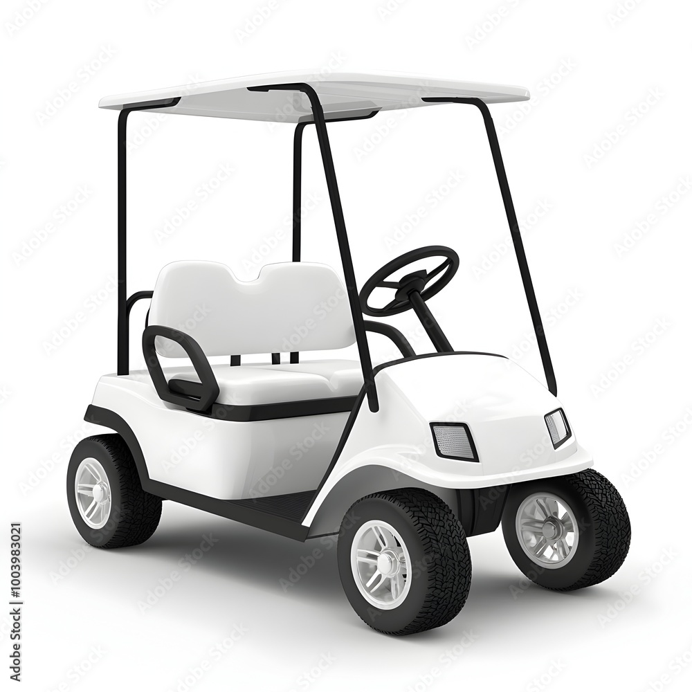 White Golf Cart with Clean Modern Design on Isolated Background White Golf Cart with Clean Modern Design on Isolated Background
