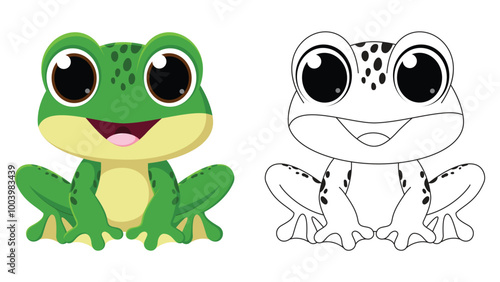 Photos Cute Frog cartoon, coloring page for children drawing education