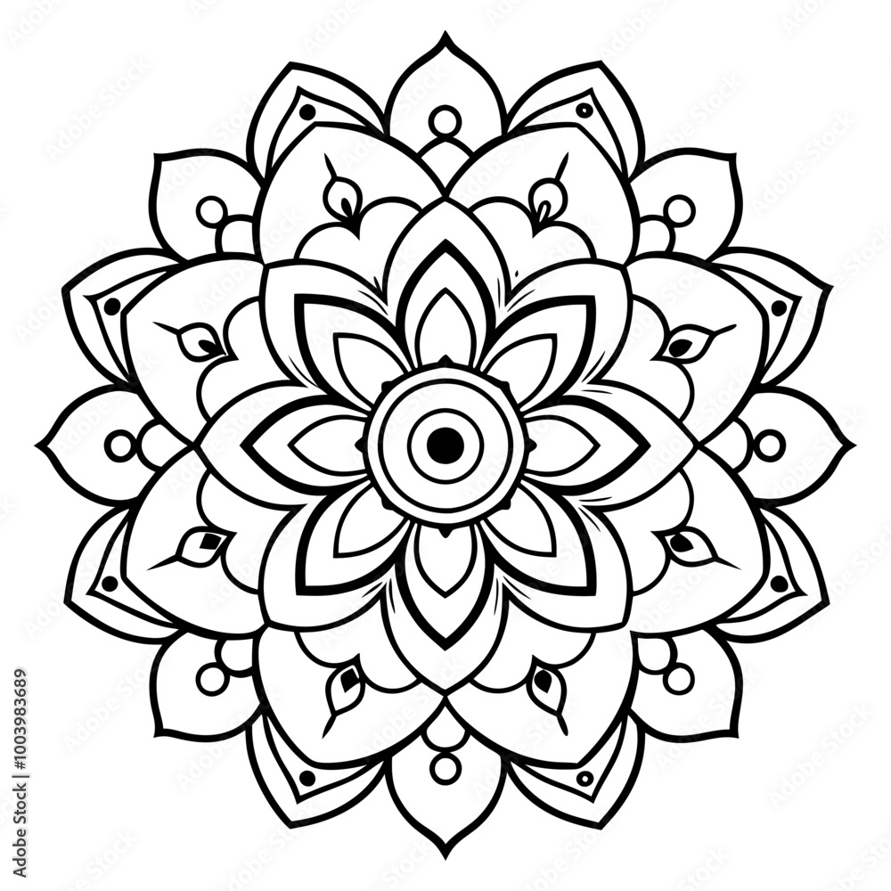 The mandala. Vector drawing in black and white for coloring. The mandala. Vector drawing in black and white for coloring.