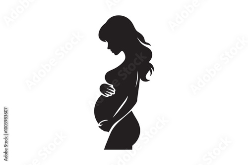 pregnant woman clipart vector silhouette isolated in white background