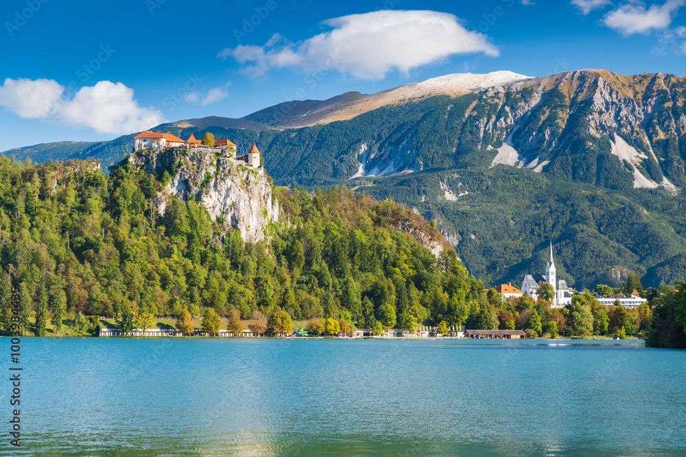 Bled lake in Slovenia in autumn, amazing landscape