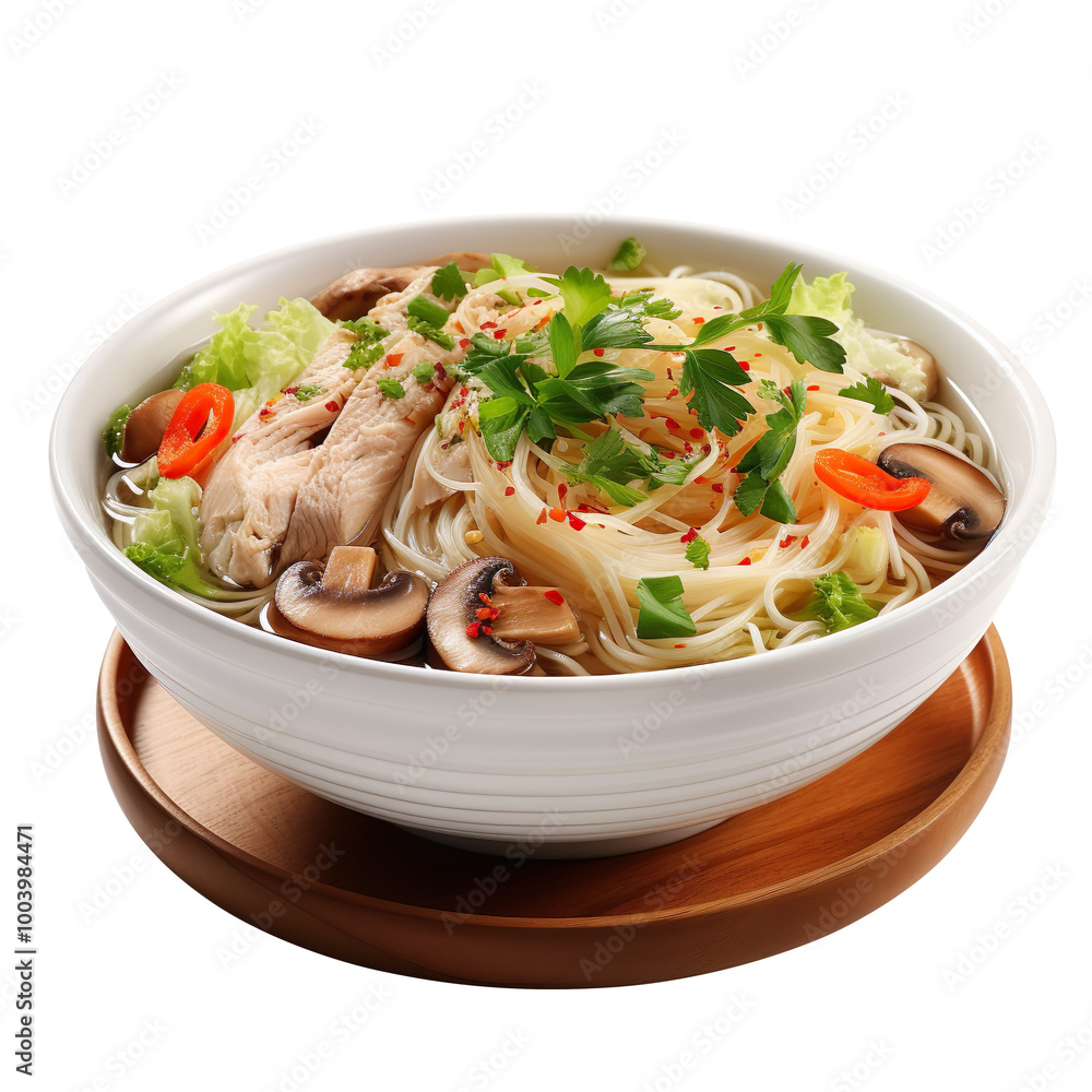 A Hearty Bowl of Chicken and Vegetable Noodle Soup isolated on transparent background A Hearty Bowl of Chicken and Vegetable Noodle Soup isolated on transparent background
