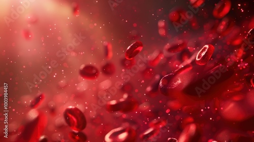 Red cells flowing in the background, close-up view, medical concept