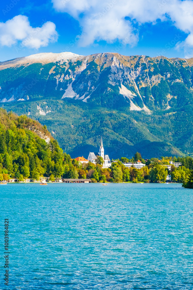 Bled lake in Slovenia in autumn, amazing landscape