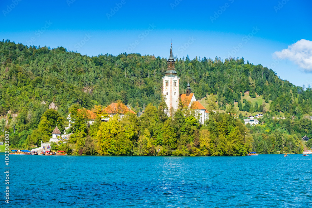 Bled lake in Slovenia in autumn, amazing landscape