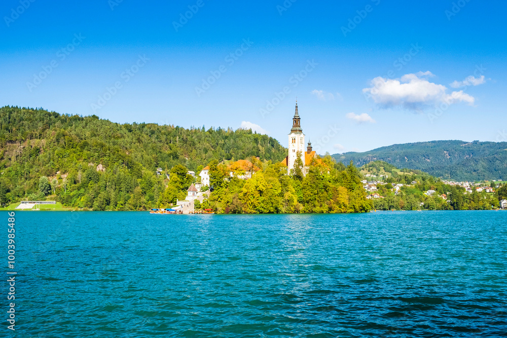 Bled lake in Slovenia in autumn, amazing landscape