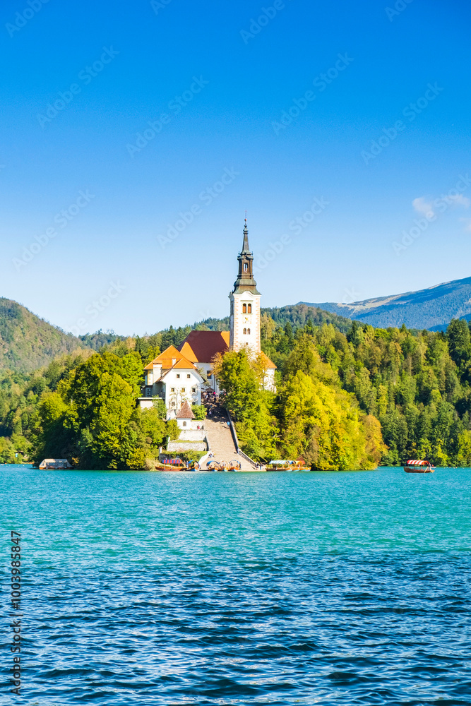 Bled lake in Slovenia in autumn, amazing landscape