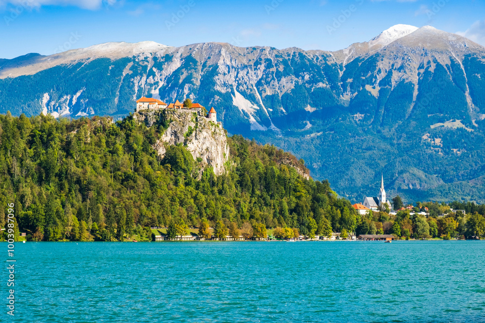 Bled lake in Slovenia in autumn, amazing landscape