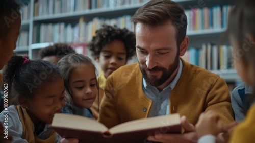 A man is reading a book to a group of children