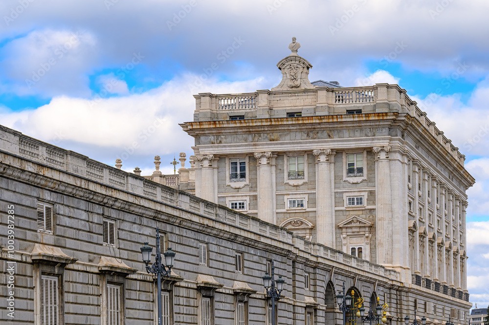 Obraz premium Medieval exterior architecture of the Royal Palace, Madrid, Spain
