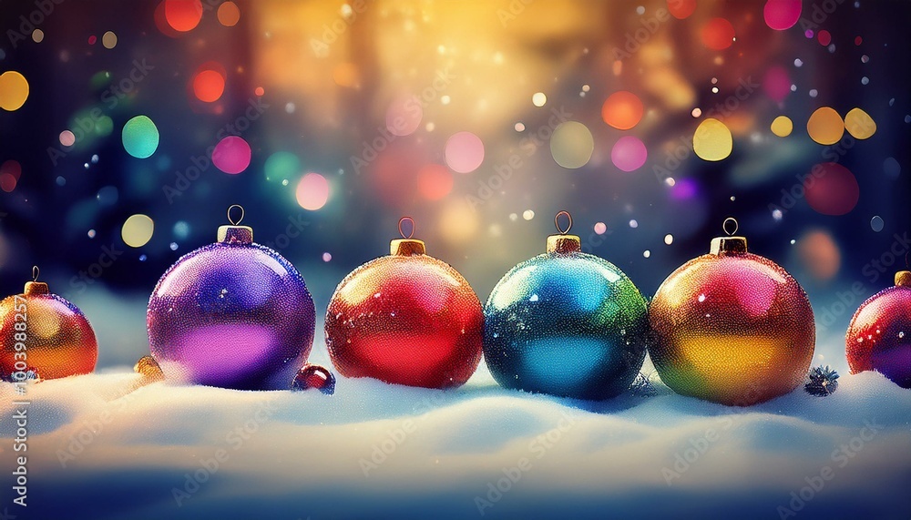 Fototapeta premium Bunte Weihnachtskugeln im Schnee 9