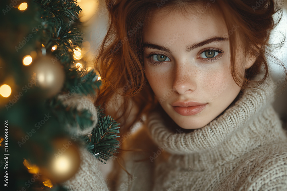 AI-Generated Woman Decorating Christmas Tree AI-Generated Woman Decorating Christmas Tree