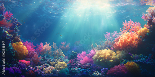 Vibrant Underwater Coral Reef with Sunlight