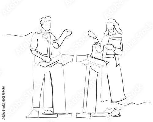 hand drawn line art vector of debate competition. Debate concept art. Arguments and speech concept art.Hand drawn line art vector of people debating. Debates and talks concept.Political debate and cam