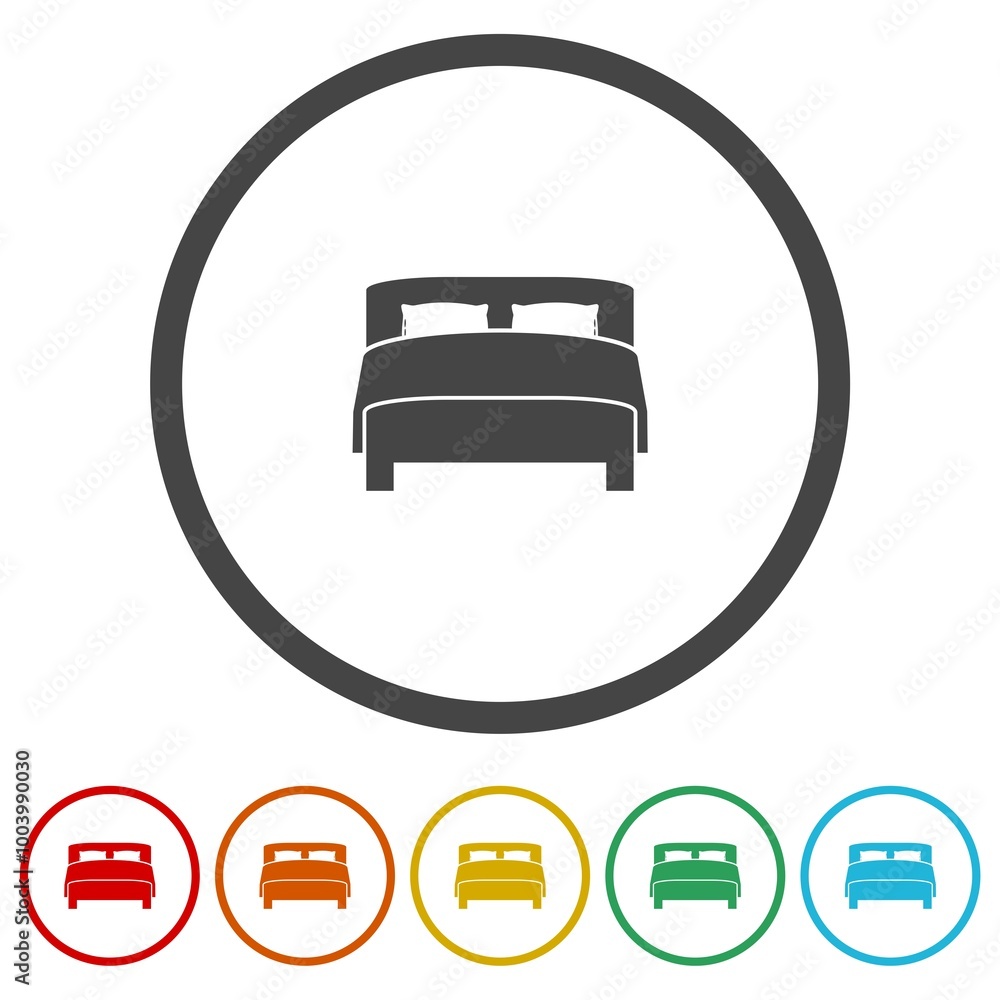 Double bed Icon. Set icons in color circle buttons Double bed Icon. Set icons in color circle buttons