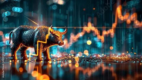 Vibrant financial candlestick chart showcasing Bull and Bear market dynamics, high detail, dynamic lighting