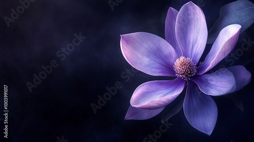 A Purple magnolia flower isolated on dark background, with 19s noise effect high quality .generative ai photo