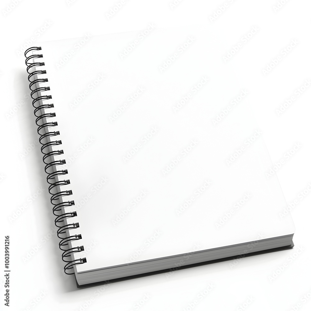 Blank Spiral-Bound Notebook with White Cover on Plain Background Blank Spiral-Bound Notebook with White Cover on Plain Background