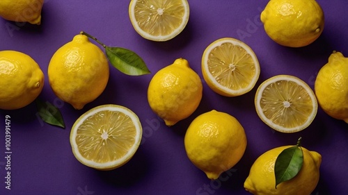 yellow lemons on a purple background