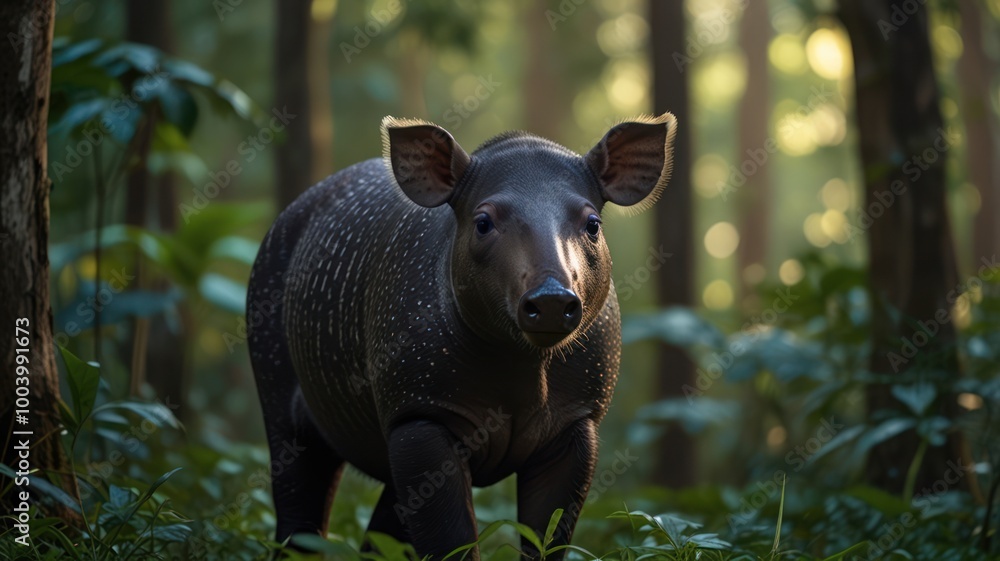 Fototapeta premium realistic illustration of a tapir in the forest, tapir is an endangered animal