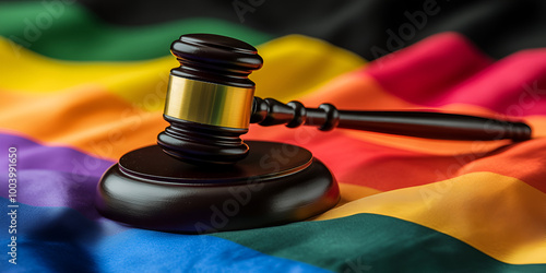 Gavel on Rainbow Flag Representing LGBT Rights
