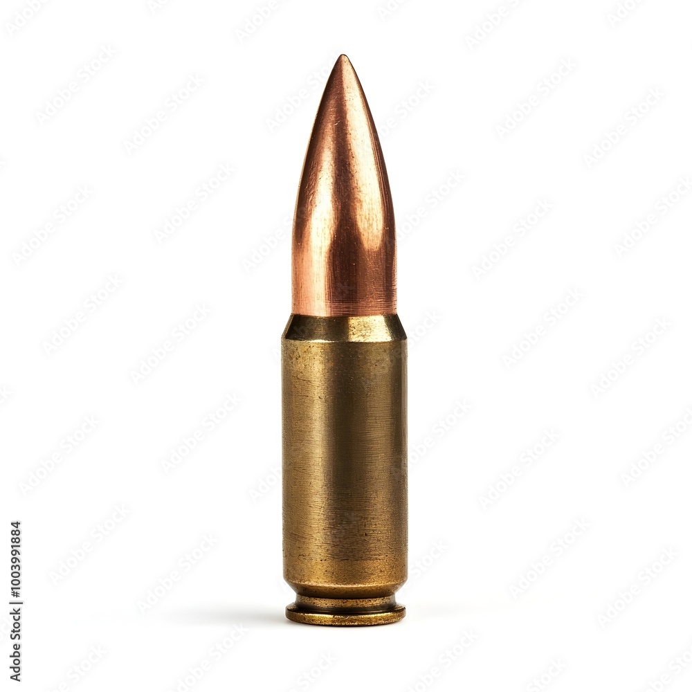 Copper-Jacketed Pointed Bullet Isolated on White Background Copper-Jacketed Pointed Bullet Isolated on White Background