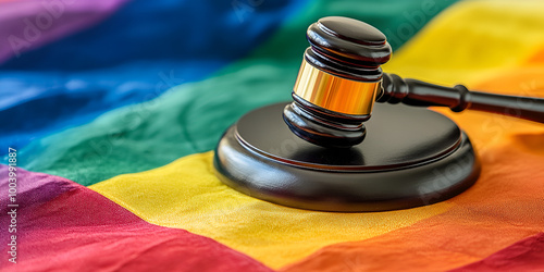 Gavel on Rainbow Flag Representing LGBT Rights