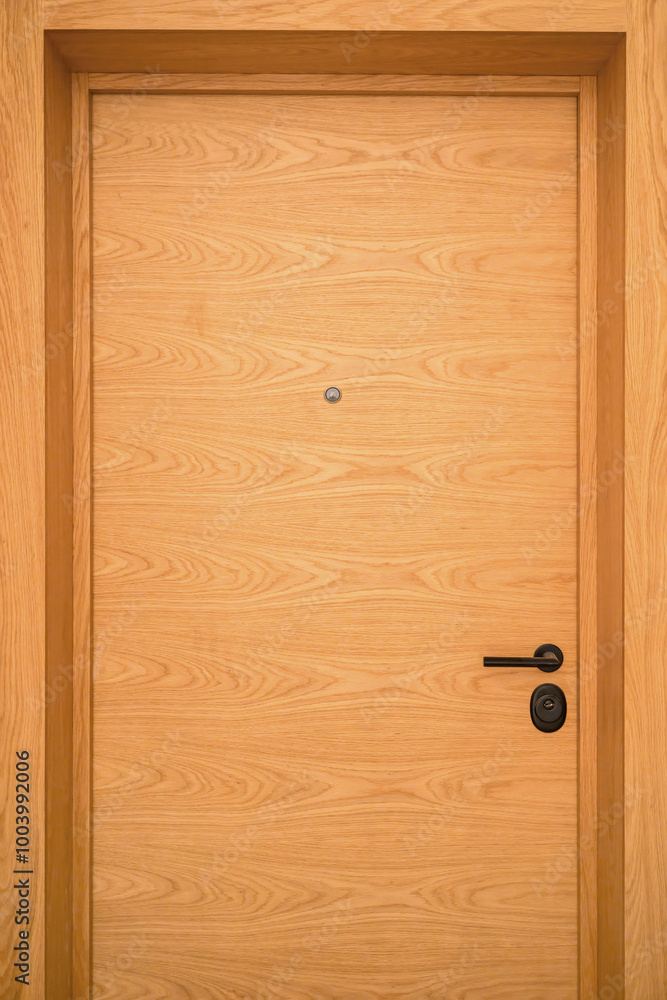 Veneer door with black metallic handle Veneer door with black metallic handle