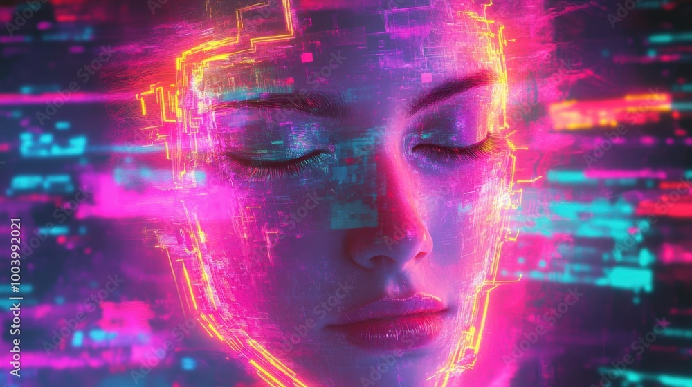Digital Mind: Futuristic Woman with Neon Circuitry Visualization Digital Mind: Futuristic Woman with Neon Circuitry Visualization