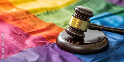 Gavel on Rainbow Flag Representing LGBT Rights