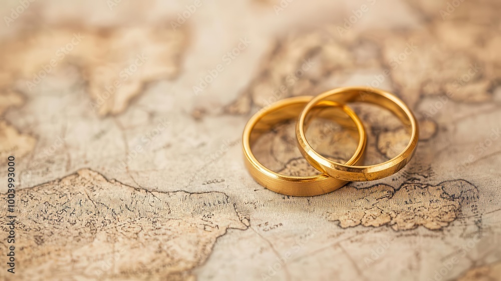 Gold rings scattered on a map, representing a treasure hunt across continents, gold rings on map, adventure and discovery Gold rings scattered on a map, representing a treasure hunt across continents, gold rings on map, adventure and discovery
