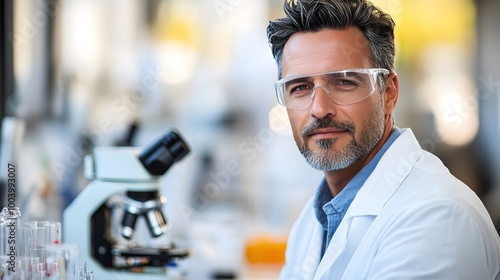 Confident Male Scientist in a Lab Setting. 